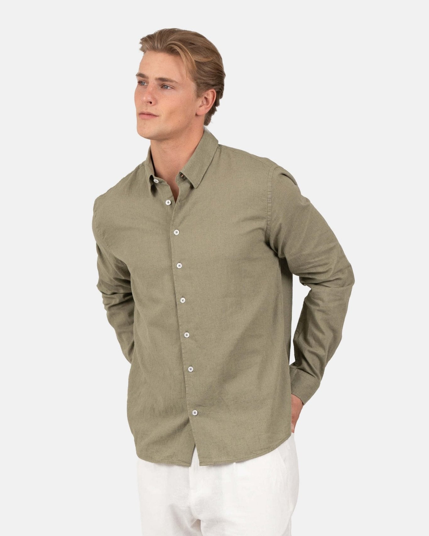 Langærmet Hørskjorte Army | Skagen - clothing.dk